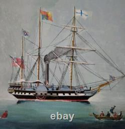 Beautiful Marine Steam Boat Oil on Wood / Anglo-Saxon / Year 30