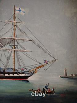 Beautiful Marine Steam Boat Oil on Wood / Anglo-Saxon / Year 30