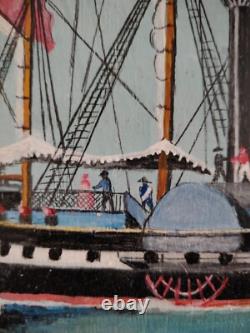 Beautiful Marine Steam Boat Oil on Wood / Anglo-Saxon / Year 30