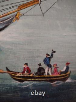 Beautiful Marine Steam Boat Oil on Wood / Anglo-Saxon / Year 30
