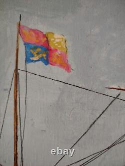 Beautiful Marine Steam Boat Oil on Wood / Anglo-Saxon / Year 30
