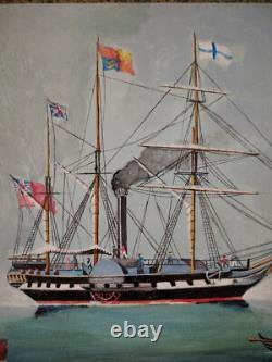 Beautiful Marine Steam Boat Oil on Wood / Anglo-Saxon / Year 30