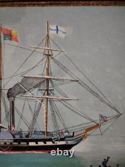 Beautiful Marine Steam Boat Oil on Wood / Anglo-Saxon / Year 30