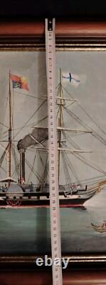 Beautiful Marine Steam Boat Oil on Wood / Anglo-Saxon / Year 30