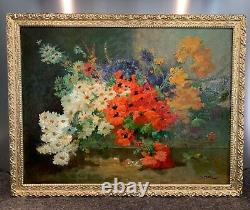 Beautiful Oil On Canvas 19th Bouquet De Fleurs By Joseph Odde