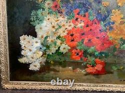 Beautiful Oil On Canvas 19th Bouquet De Fleurs By Joseph Odde