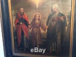 Beautiful Oil On Wood Holy Family Haute Epoque 16iem-17iem