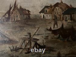 Beautiful Oil Painting on Wood Panel Hsp Marine Boat Painting 1900 Antique Art