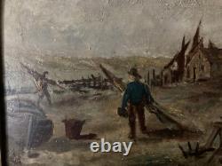 Beautiful Oil Painting on Wood Panel Hsp Marine Boat Painting 1900 Antique Art