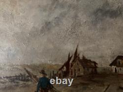 Beautiful Oil Painting on Wood Panel Hsp Marine Boat Painting 1900 Antique Art