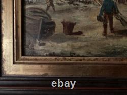 Beautiful Oil Painting on Wood Panel Hsp Marine Boat Painting 1900 Antique Art