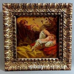 Beautiful Oil on Old Wood, Faun Tickling Young Woman, attributed to F. Boucher