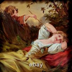 Beautiful Oil on Old Wood, Faun Tickling Young Woman, attributed to F. Boucher