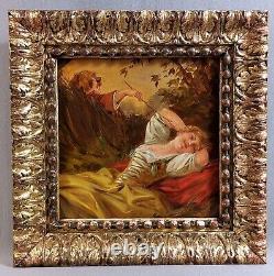 Beautiful Oil on Old Wood, Faun Tickling Young Woman, attributed to F. Boucher