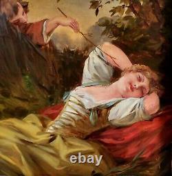 Beautiful Oil on Old Wood, Faun Tickling Young Woman, attributed to F. Boucher