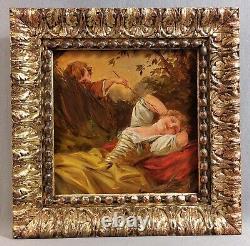 Beautiful Oil on Old Wood, Faun Tickling Young Woman, attributed to F. Boucher