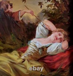 Beautiful Oil on Old Wood, Faun Tickling Young Woman, attributed to F. Boucher