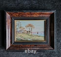 Beautiful Oil on Wood Framed Maritime Landscape Under Glass