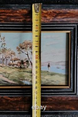 Beautiful Oil on Wood Framed Maritime Landscape Under Glass