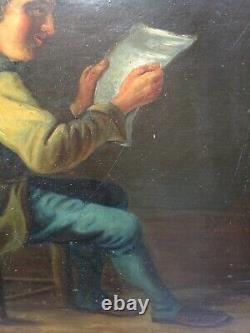 Beautiful Oil on Wood: Man Reading