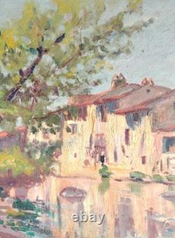 Beautiful Oil on Wood Montgaillard Ariège 1902 Signed Rustic House on the Sios