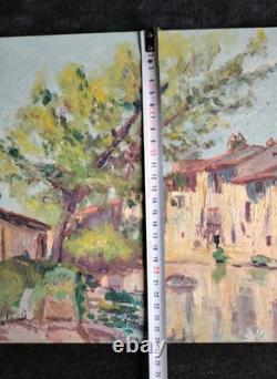 Beautiful Oil on Wood Montgaillard Ariège 1902 Signed Rustic House on the Sios