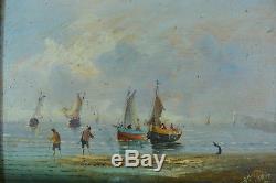 Beautiful Old Marine Painting Animated Boats At Anchor Napoleon 3 Golden Frame
