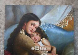 Beautiful Old Motherhood Painting Mother And Unsigned Gypsy Spanish Girl