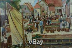 Beautiful Old Painting The Fish Market Normandie Marine Sv De Saint-delis