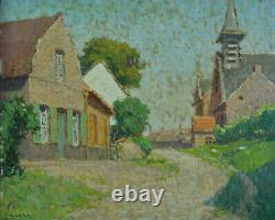 Beautiful Old Painting View Of Rue Summer Bourghelles Lille Impressionist S Monnatte