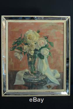 Beautiful Old Painting Zo-laroque Still Life Bouquets Pink Flowers Basque Country