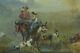 Beautiful Old Table Animated Landscape Hors Horses Dog Goats 19th Signed Dated 1866