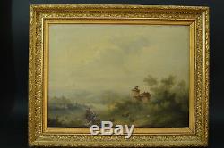 Beautiful Old Table Animated Landscape Hors Horses Dog Goats 19th Signed Dated 1866