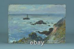 Beautiful Painting Ancient Marine Landscape Gaston Guignard Seaside Lighthouse Bordeaux 19