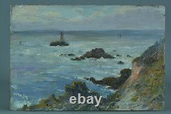 Beautiful Painting Ancient Marine Landscape Gaston Guignard Seaside Lighthouse Bordeaux 19