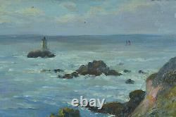 Beautiful Painting Ancient Marine Landscape Gaston Guignard Seaside Lighthouse Bordeaux 19