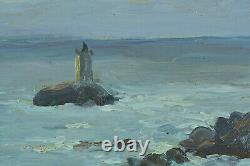 Beautiful Painting Ancient Marine Landscape Gaston Guignard Seaside Lighthouse Bordeaux 19