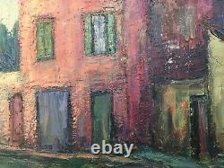 Beautiful Painting Landscape House Building 1950 Oil On Panel Hsp Signed Onde