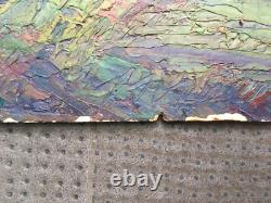 Beautiful Painting Landscape House Building 1950 Oil on Panel Signed Onde