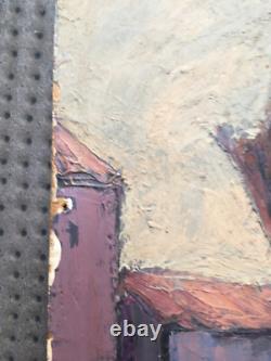 Beautiful Painting Landscape House Building 1950 Oil on Panel Signed Onde