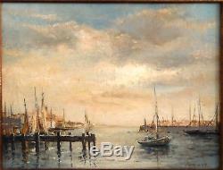 Beautiful Painting, Marine, Oil Painting On Canvas Signed And Gilded Wood Frame