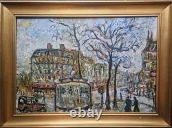 Beautiful Painting, Oil on Hardboard, Paris Boulevard Street Scene, Expressionism, 1950s