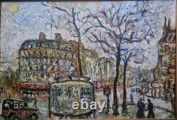 Beautiful Painting, Oil on Hardboard, Paris Boulevard Street Scene, Expressionism, 1950s