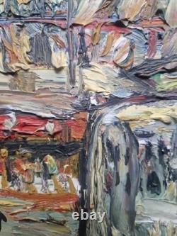 Beautiful Painting, Oil on Hardboard, Paris Boulevard Street Scene, Expressionism, 1950s