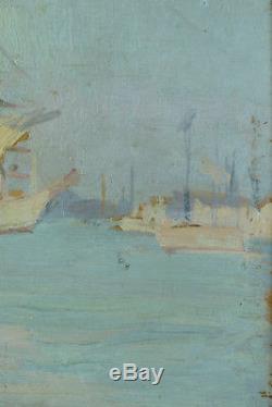 Beautiful Painting Old View Of Bordeaux Renée Seilhean Boats At The Port Marine 1921