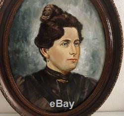 Beautiful Painting, Painting, Oil On Wood, Portrait Of Woman Circa 1900. Framed