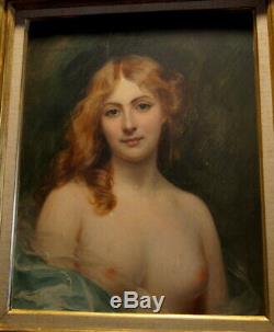 Beautiful Portrait Of Woman With Bare Breasts Oil On Wooden Panel