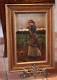 = Beautiful Portrait Of Young Peasant = Oil On Wood + Frame