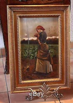 = Beautiful Portrait Of Young Peasant = Oil On Wood + Frame