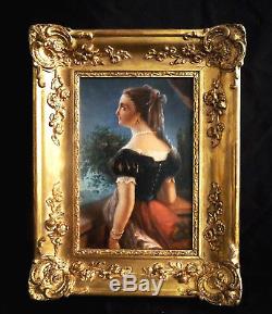 Beautiful Portrait Painting Of Romantic Woman, Framed. French School XIX